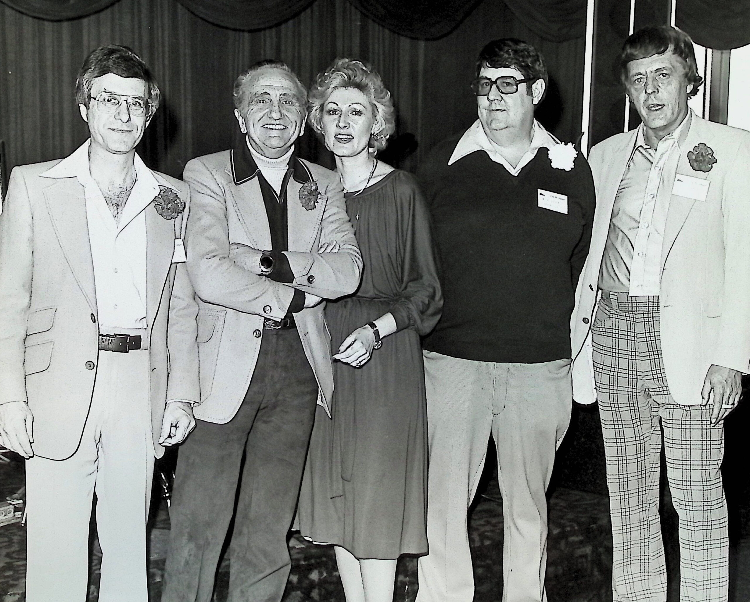 Jerry Barshop, left, with Lou Owen, unknown woman, Bill Luther and Dean Justice.