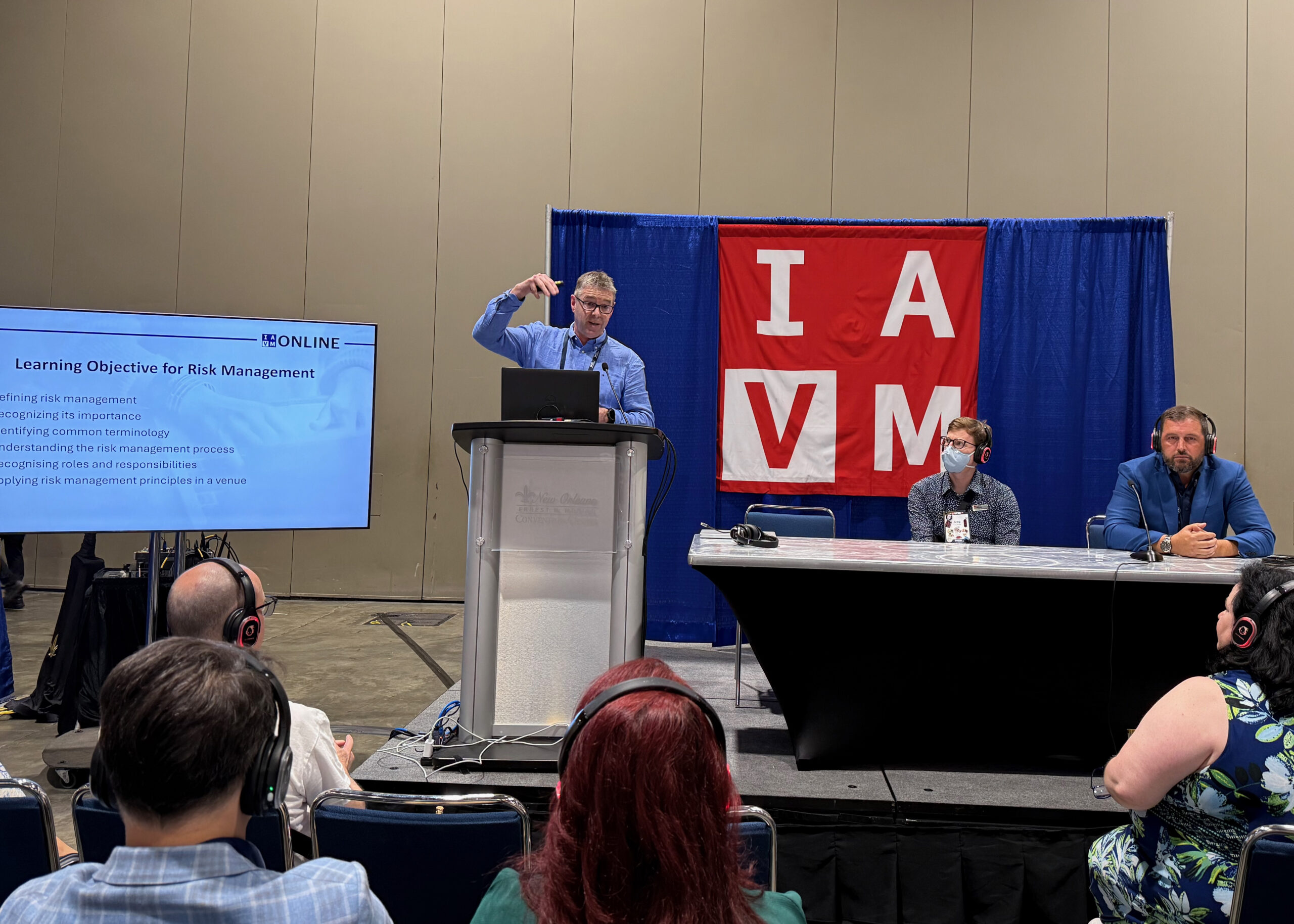 Wayne Middleton, CVE, explains the Risk Management course, while Greg Wolfe and Shane Beardsley look on.