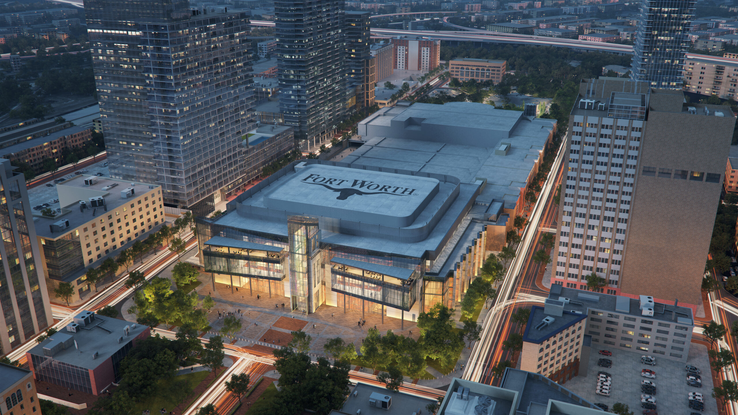 Rendering of Aerial South View of Fort Worth Convention Center. Photo courtesy of FWCC.