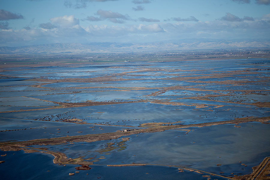 Aerial of Merced County Seasonal Wetlands in California.