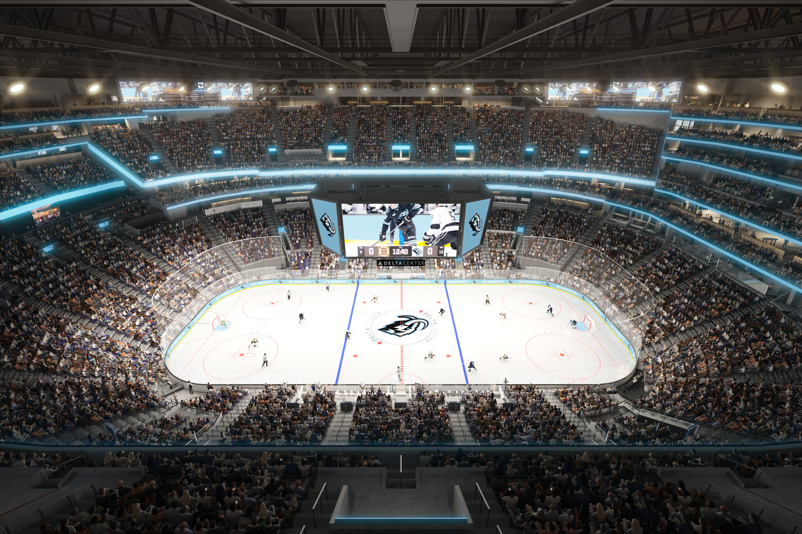 rendering of arena with hockey rink in center